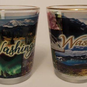 WASHINGTON STATE WRAP-AROUND SHOT GLASS - HIS & HEARS - GOLD-RIMMED - 2.25" TALL